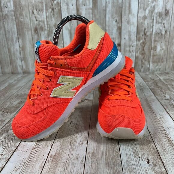 New Balance 574 Women Running Sport‎ Shoes Orange Blue Beige Size 6.5 - Picture 5 of 8
